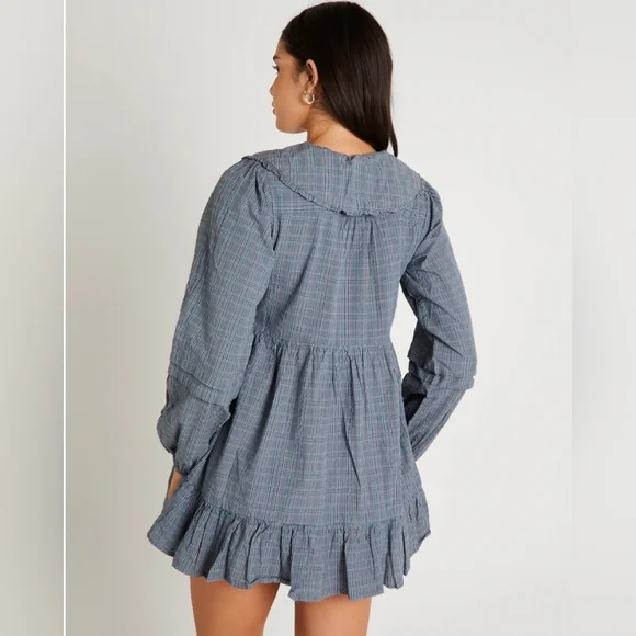 BDG Urban Outfitters Check Collar Long Sleeve Mini Dress Medium - Picture 2 of 13